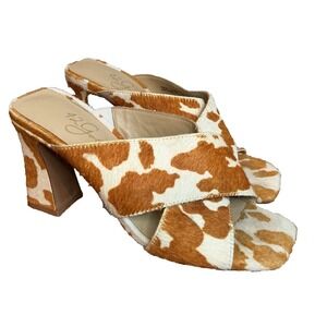 Women's 42 Gold Saldana Cow Print Heel Slide Sandal Size 5.5/36 Calf Hair $140